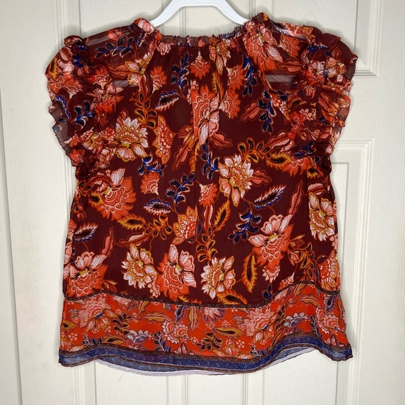 Old Navy Floral Ruffle Sleeve Top - Red and Orange - Picture 3 of 4
